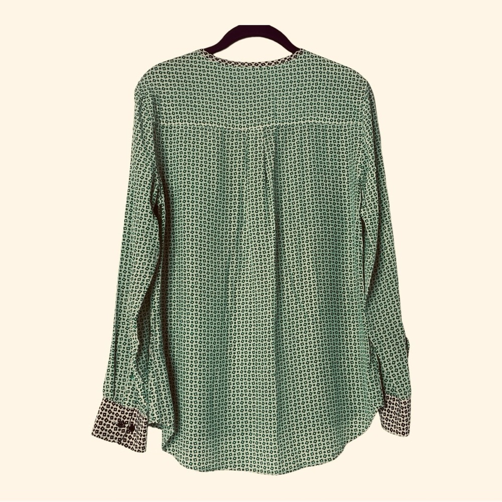 Equipment femme Silk Women’s Green Geometric Print Long Sleeve Button Sz M - Picture 3 of 9